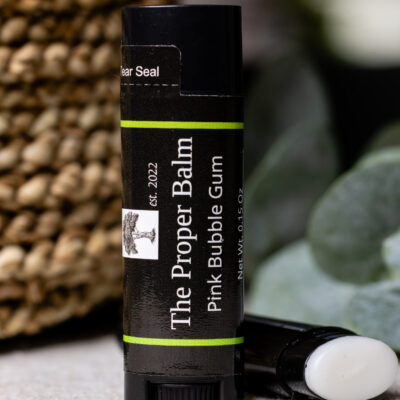 Lip balm labeled "The Proper Balm.